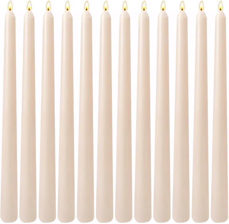 Sihuida 12-Pack Beige Cream Taper Candles, 10 Inch Unscented Dripless Candlesticks, Long-Lasting Burn Time of 7-8 Hours, Perfect for Home Décor, Weddings, and Events - Image 1